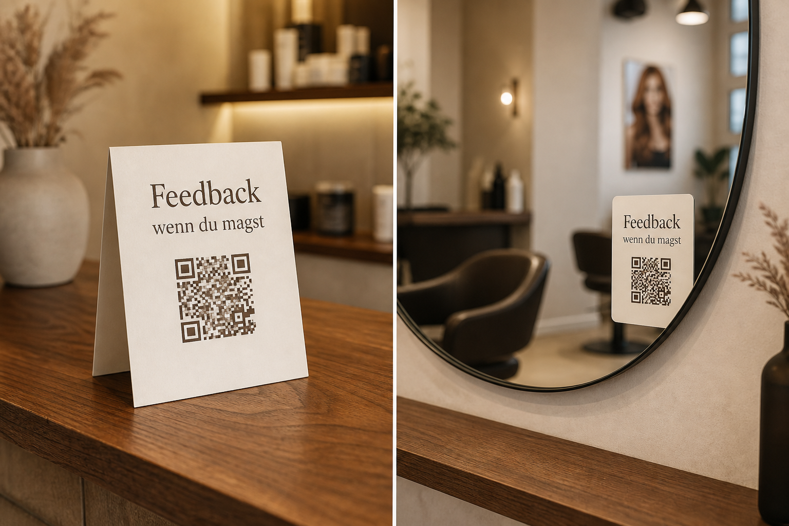QR am Tresen und Spiegel